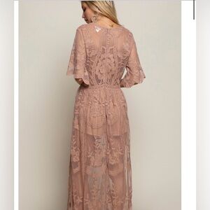 NWT Luxe honey punch boho Blush/ tan Embroidered Midi Dress & romper